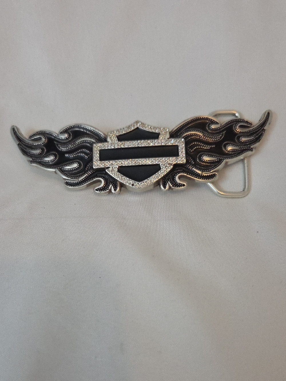 Harley-Davidson Black Winged Shield Belt Buckle with Crystal Trim